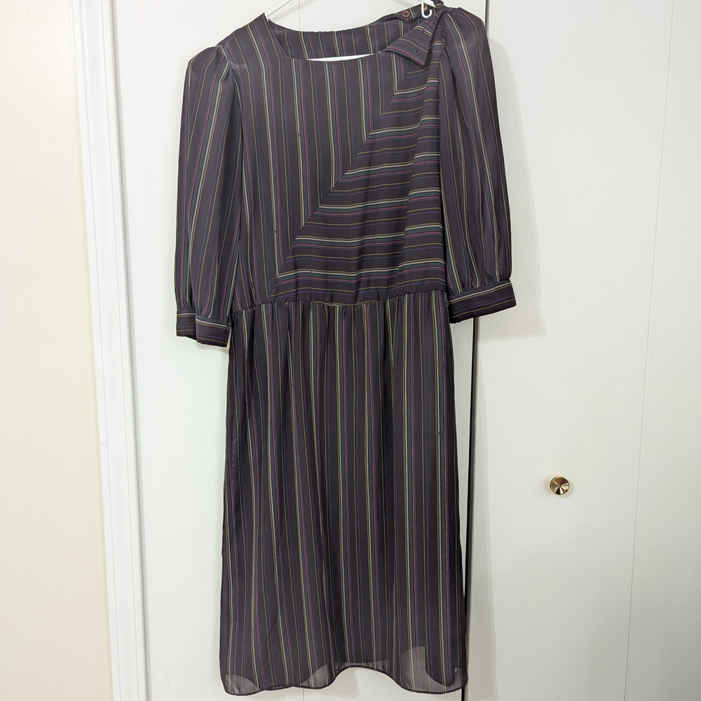 Vintage 1980's Striped Black Office Dress